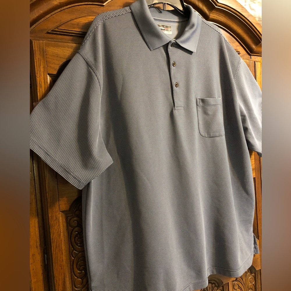 2X Men's Gray Striped Polo Shirt - Picture 9 of 13